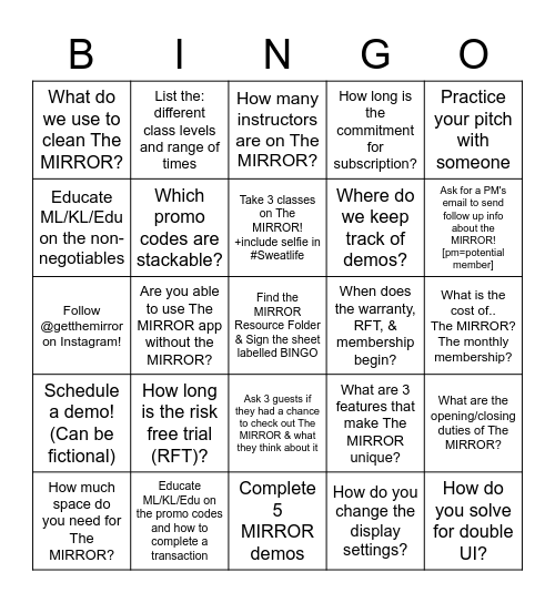 MIRROR Bingo Card