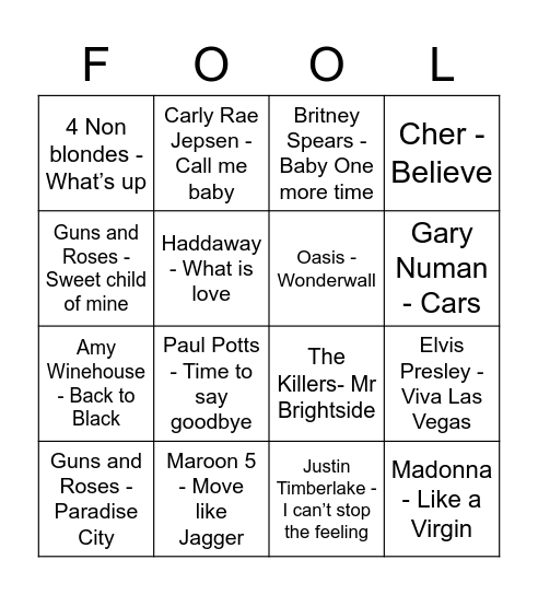Professor and The Fool Bingo Card