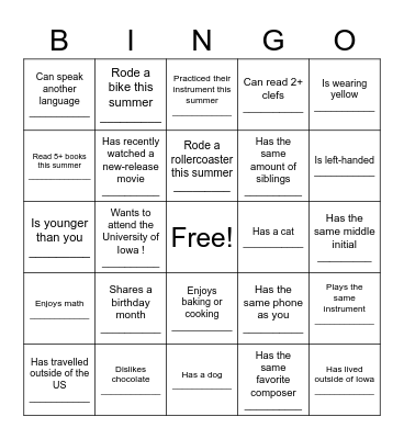 Orchestra Bingo Fall 2021! Bingo Card