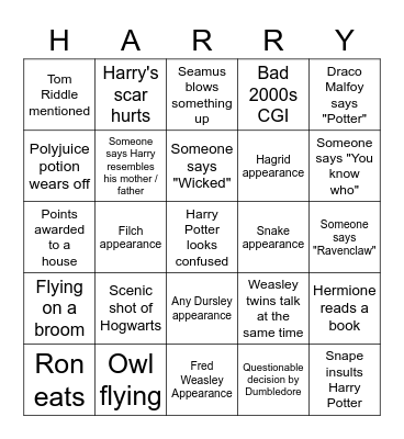 Harry Potter Bingo Card