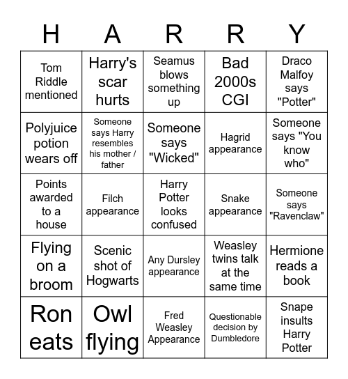 Harry Potter Bingo Card