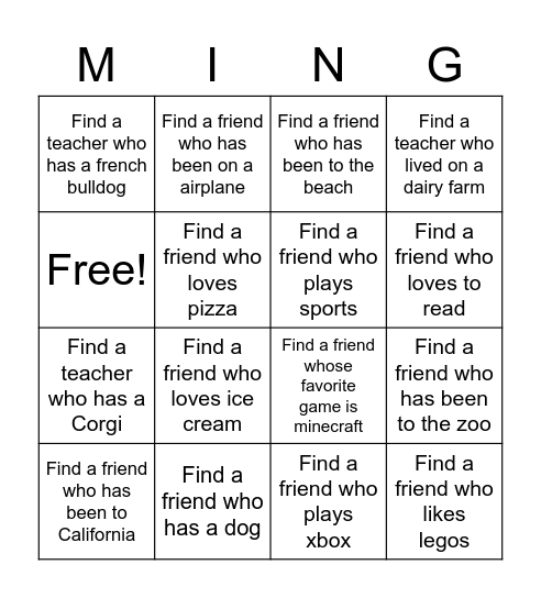 Mingo Bingo Card