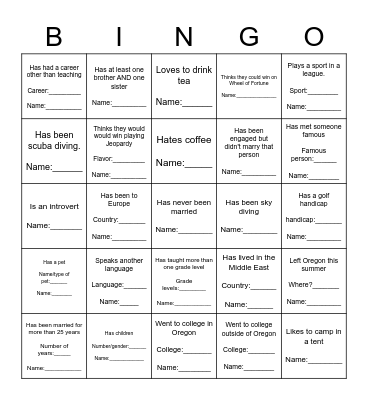 Find a teacher who... Bingo Card
