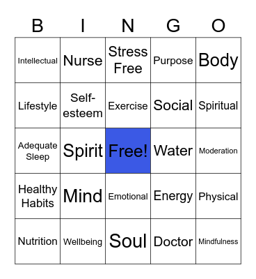 Minding Your Health Bingo Card