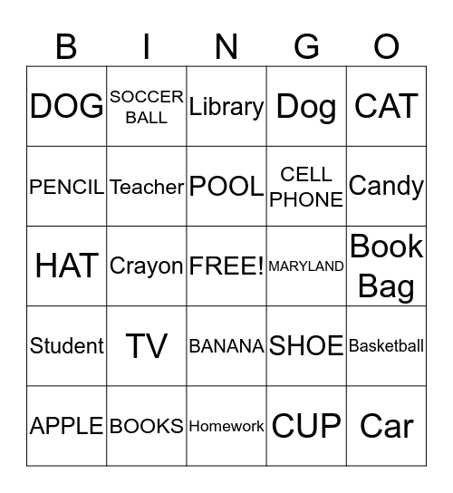 Noun Bingo Card