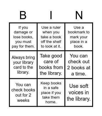 Library Orientation Bingo Card