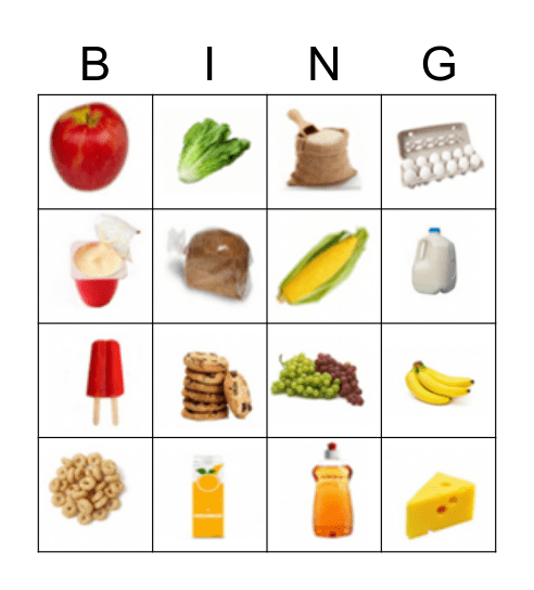 Nutrition Bingo Card