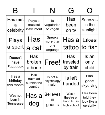 Icebreaker Bingo Card