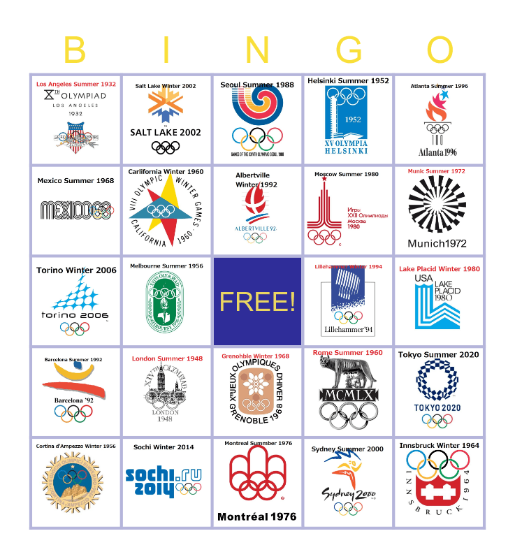 OLYMPIC EMBLEM BINGO! Bingo Card