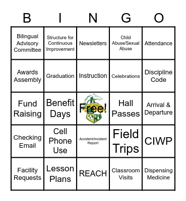 Daley Staff Handbook Bingo Card