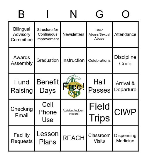 Daley Staff Handbook Bingo Card