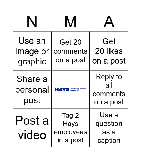 Hays NMA Bingo Card