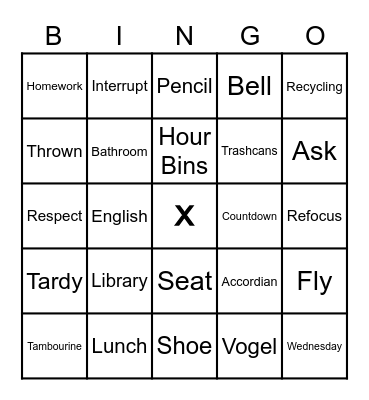 Mrs. Vogel's Classroom Tour Bingo Card