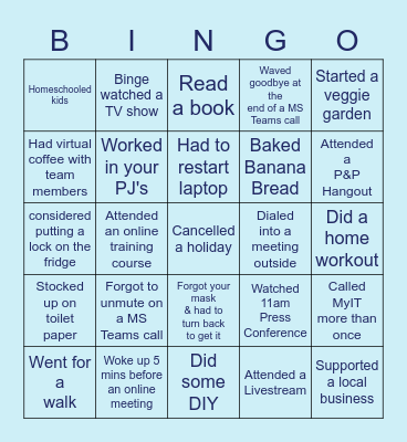 P&P Lockdown Bingo Card