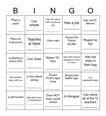 Find someone who... Bingo Card