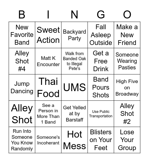 Alley Shots Bingo UMS 2021 Bingo Card