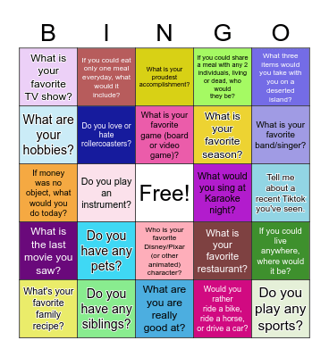Get to Know You BINGO Card