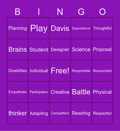 7th Grade Elective - 1st Quarter Bingo Card