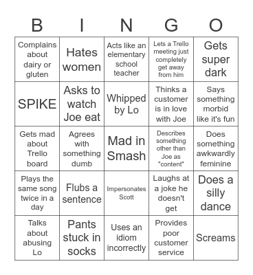 Kevan Bingo Card