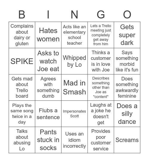 Kevan Bingo Card