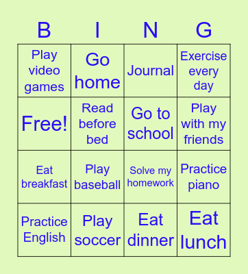 My Daily Routine Bingo Card