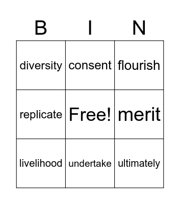 Unit 6 Vocabulary Bingo Card