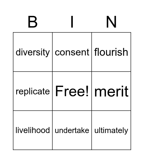 Unit 6 Vocabulary Bingo Card