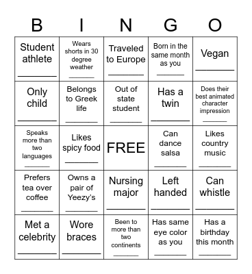 SJE Human Bingo Card