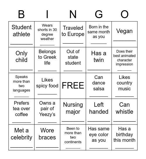 SJE Human Bingo Card