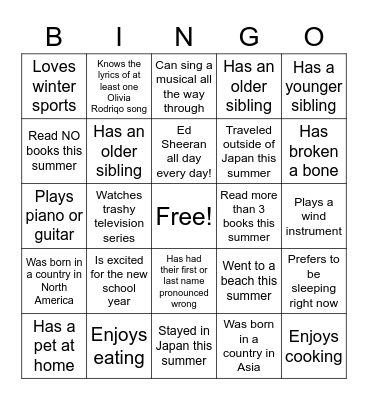 Hello Bingo! Bingo Card