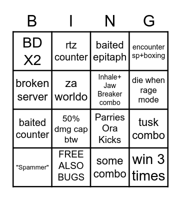 star platinum the world bingo board (1v1) (yba) Bingo Card