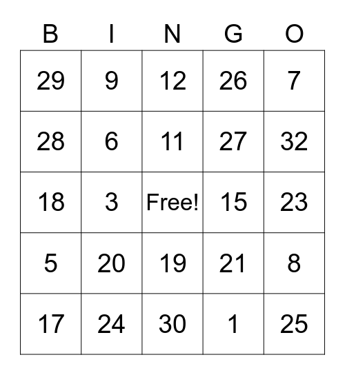 Y5 Fractions Bingo Card
