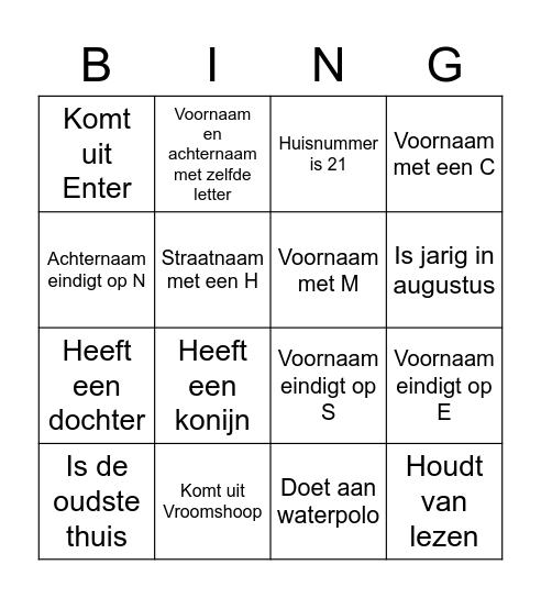 NAMEN BINGO GY11 Bingo Card