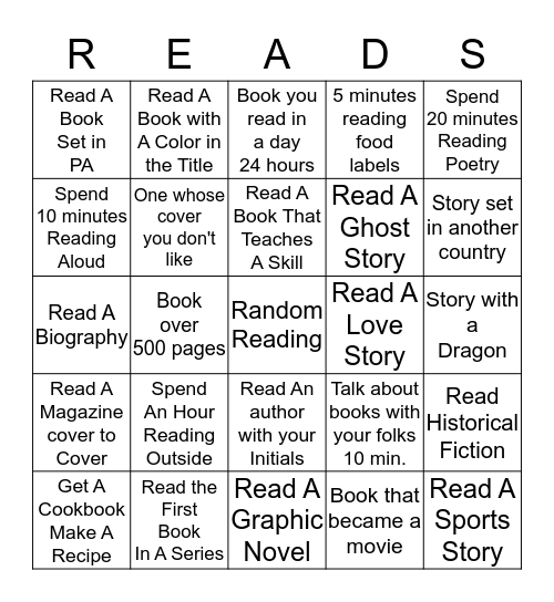 Spend Some Time With A Book Bingo Card