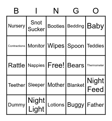 Baby Shower Bingo Card