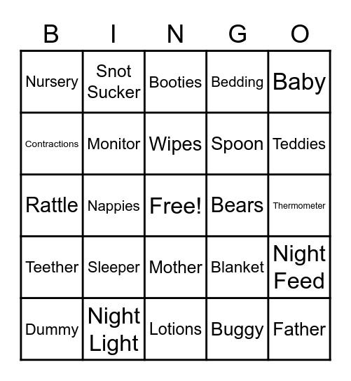 Baby Shower Bingo Card