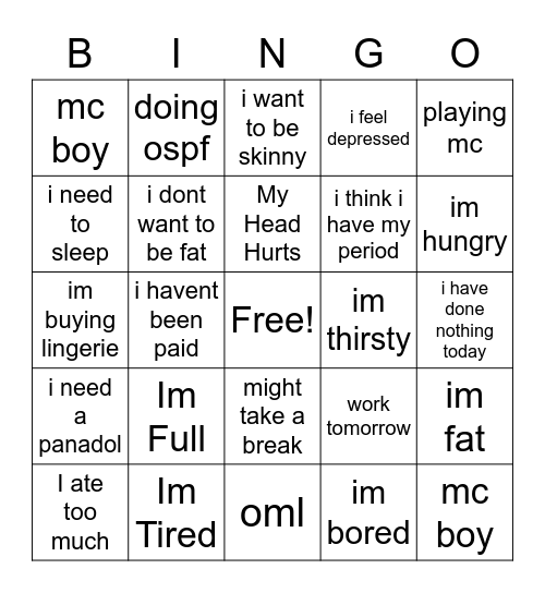 Jessica on the daily Bingo Card