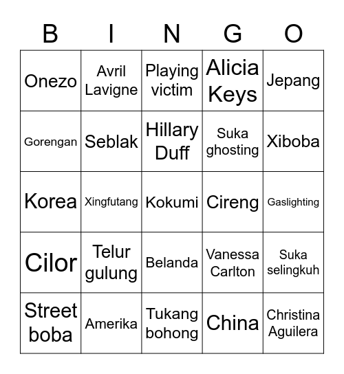 Krystal Bingo Card