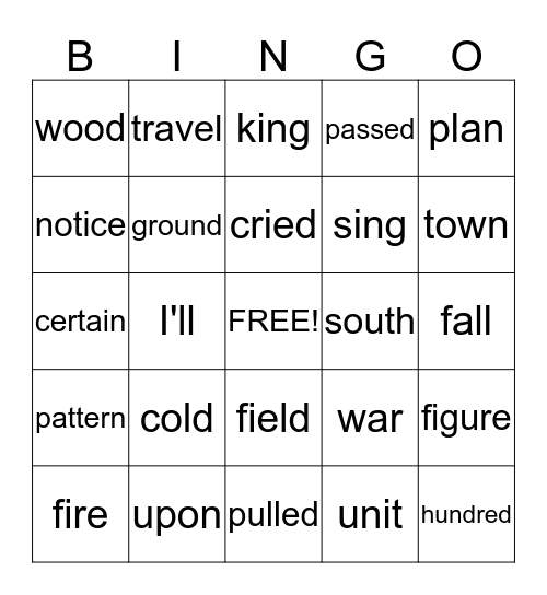 Fry Words 381-400 Bingo Card