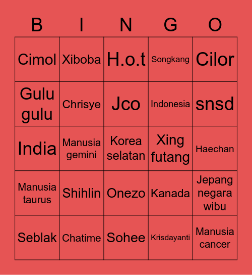 Joni Bingo Card