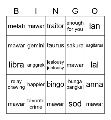 Untitled Bingo Card
