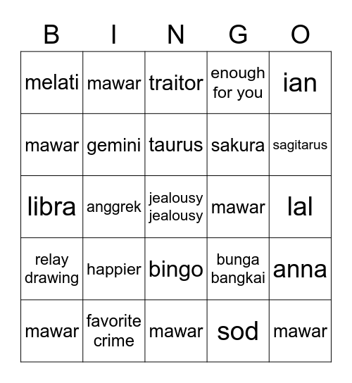 Untitled Bingo Card