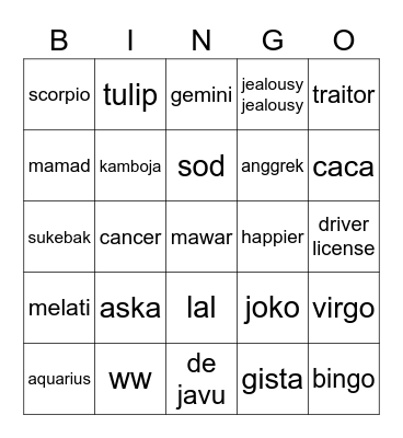 bingo rusis Bingo Card