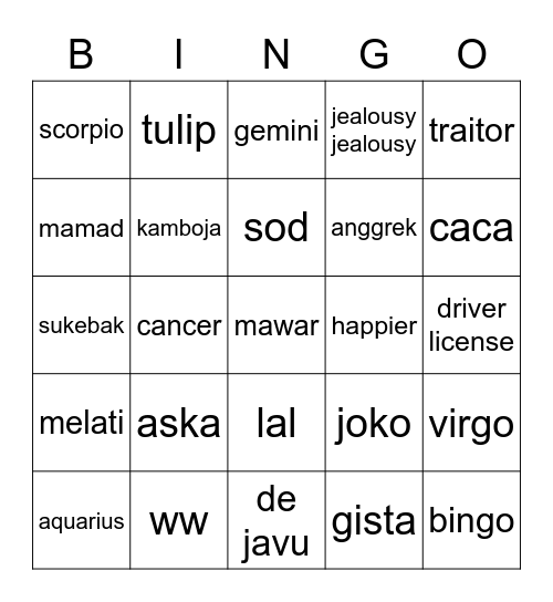 bingo rusis Bingo Card