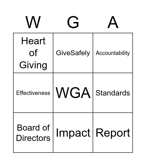 BBB Wise Giving Alliance Bingo Card