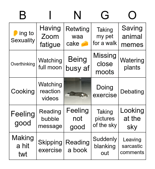 My past 7 days Bingo Card