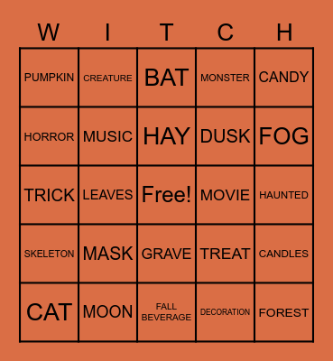 Witch's Cauldron Bingo 2021 Bingo Card