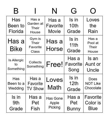 Get to Know You BINGO Card