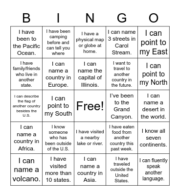 World Geography Bingo Card