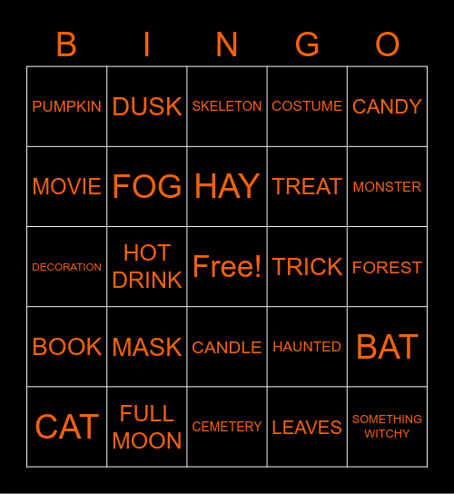 Witch's Cauldron Bingo Card